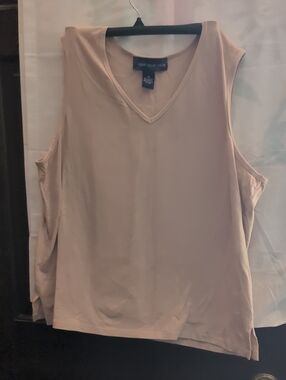 Susan Graver Sleeveless V-Neck Tank in Light Beige